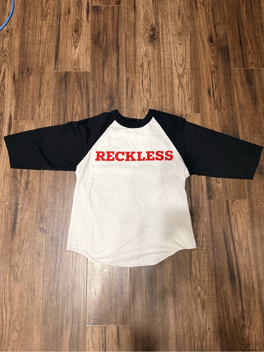 Bryan Adams Bravado Black & White Raglan Tee with Red RECKLESS Print